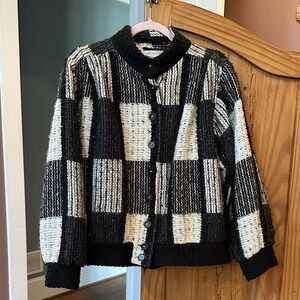 Doncaster Black & Cream Checked Knit Cardigan
